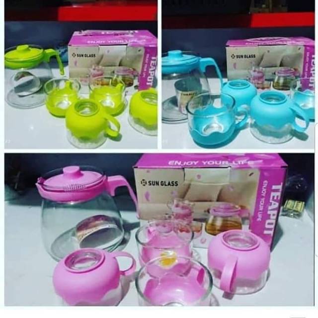 Tea Pot Kaca / Set Teko Kaca Cantik