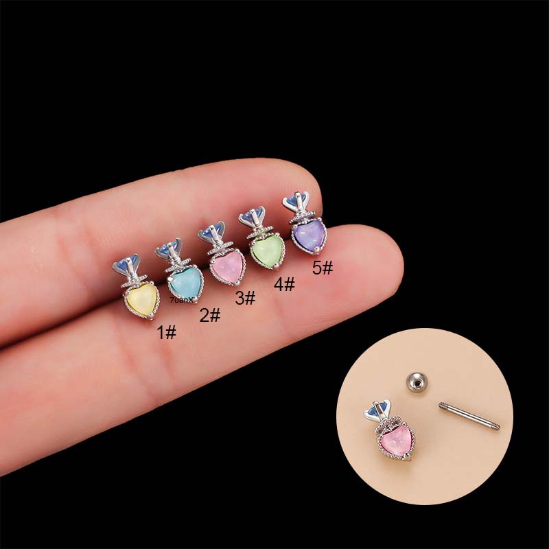 1pc Anting Tusuk Bentuk Hati Mahkota Ukuran 6mm Untuk Tindik Tulang Rawan Telinga