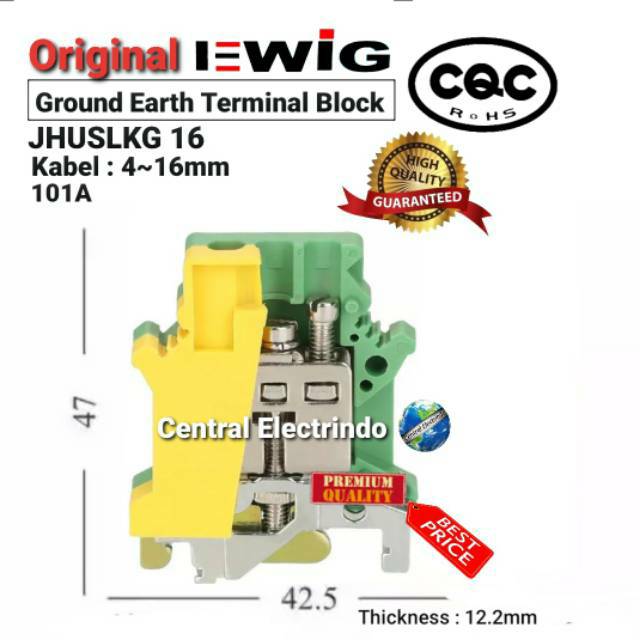 JHUSLKG 16 Terminal Block Ground Earth (4~16mm) Din Rail EWIG.