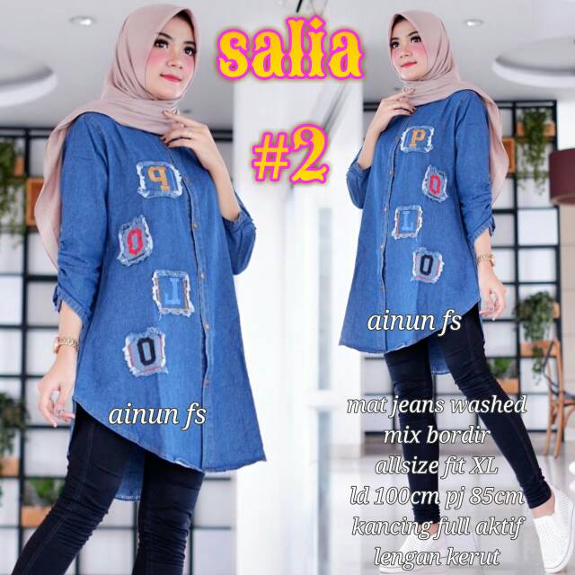 Tunik cantik Saila, matt Jeanswash mix Bordir fit to XL