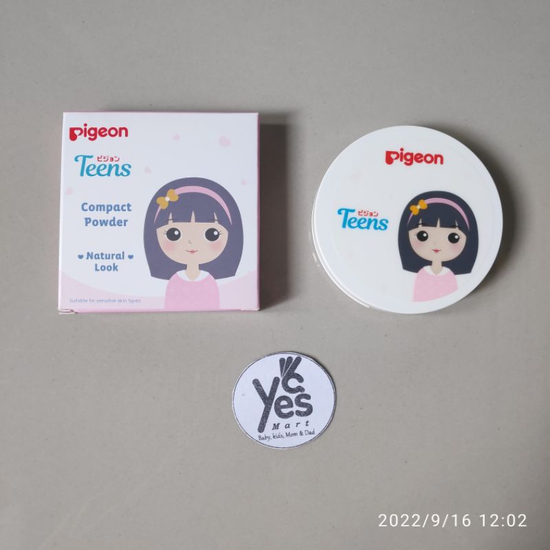 Pigeon Teens compact powder Natural Look Tempat Kaca + Refill PINK Bedak Padat refil isi Anak Remaja