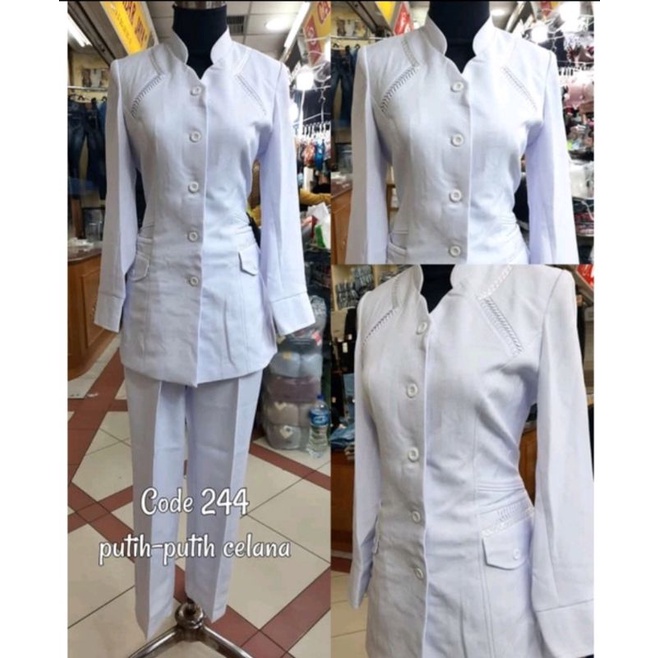 Seragam Azkia / Baju perawat / Baju bidan / blazer perawat / baju putih / seragam perawat / seragam putih