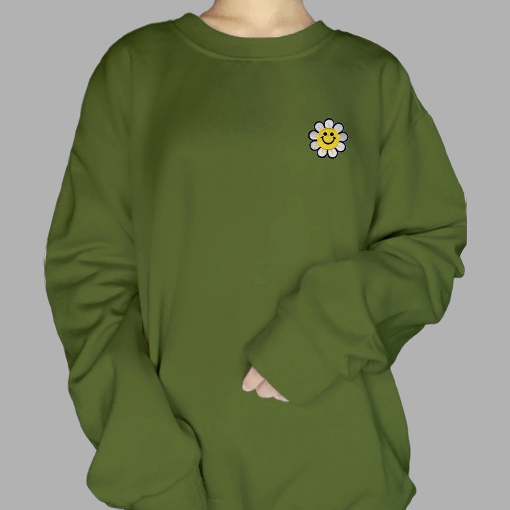 BORDIR SWEATER WANITA SUNFLOWER - CREWNECK TEBAL PREMIUM