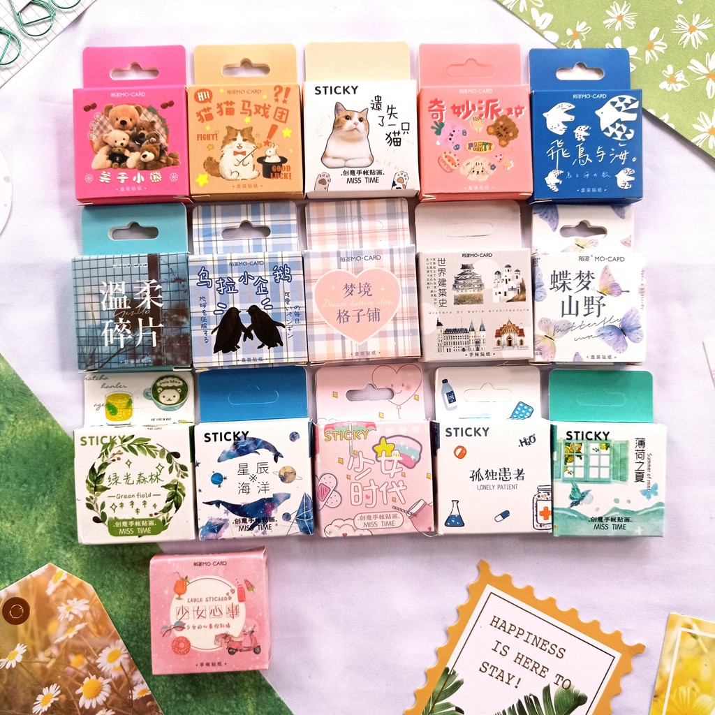 46pcs Aesthetic Stiker Kotak Lucu Murah Deco Bujo Diary Scrapbook