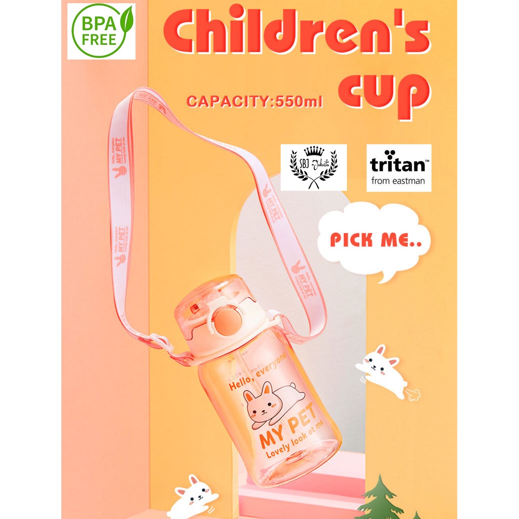 BOTOL MINUM ANAK Diller My Pet TRITAN BPA FREE 550ml dengan Sedotan