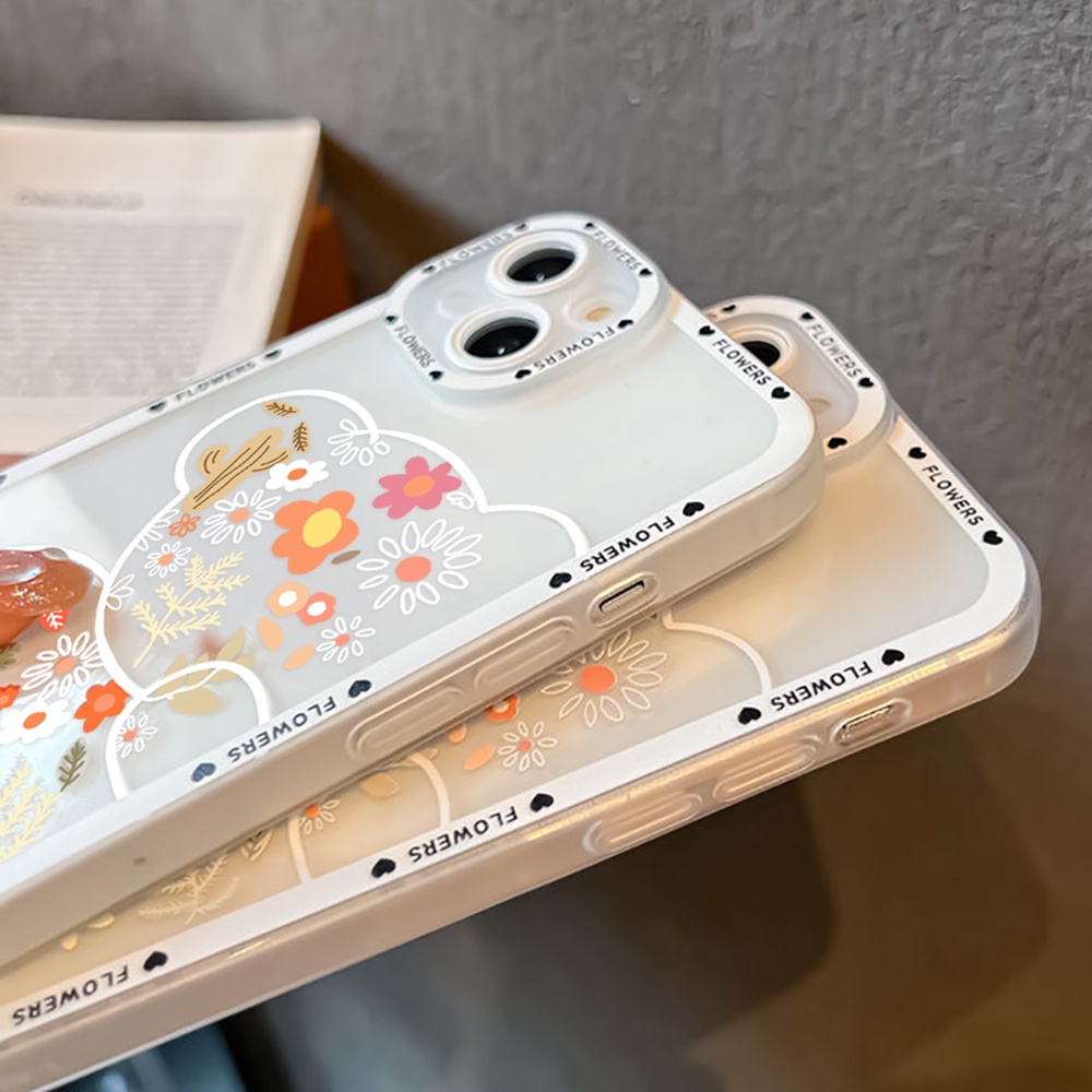 Case Pelindung Kamera Bahan TPU Motif Kartun Bunga Beruang Untuk OPPO Reno 6 Pro 5Z 5F 5 Lite F7X F9 F19 Pro Plus