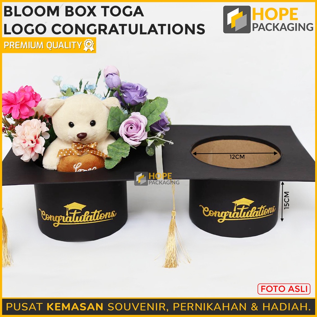 Bloom Box Toga Logo Kado Wisuda Kelulusan / Gift Box Custom Hampers 10 x 10 cm / 15 x 12 cm / 20 x 15 cm