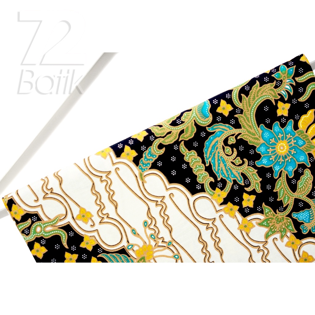 KAIN BATIK PREMIUM Bahan Katun Motif Kembang Parang Warna Hitam Putih Biru Hijau 723176 Cap 72 Jarik Jarit Samping Kebat Panjang Batik Katun Modern Premium Bahan Seragam Batik Pernikahan Kantor Keluarga Murah Kamen Jadi Batik Bali Lembaran
