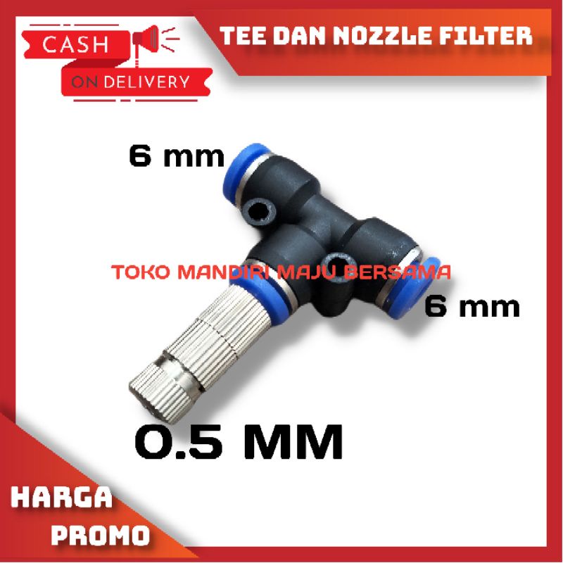 TEE T SLIP LOCK DAN NOZEEL STAINLIS KABUT 0.1MM 0.2MM 0.3 MM / ALAT MISTING / SPRAYER  EMBUN KABUT