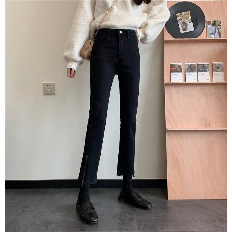 Celana Panjang Wanita Crop Jeans High Waist Straight Pants