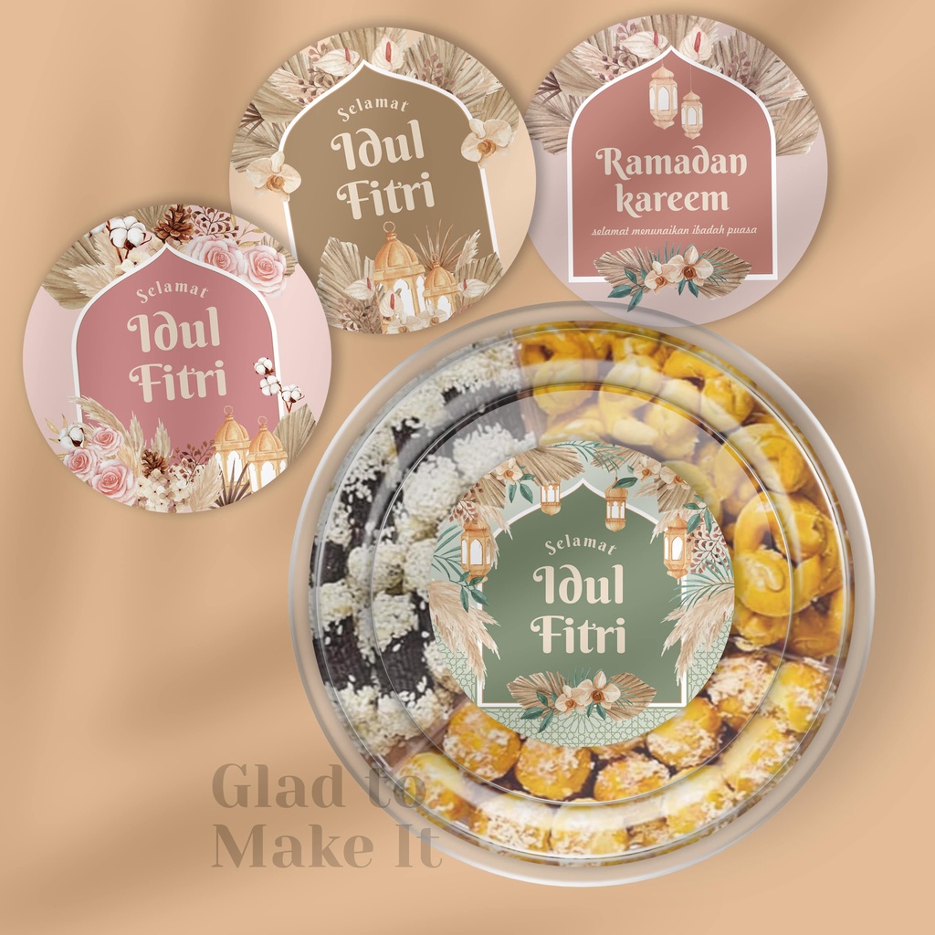 Stiker label bulat kartu ucapan lebaran idul fitri untuk toples kue kering kotak hampers bingkisan