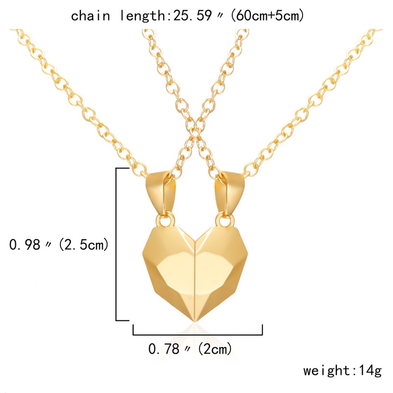 2pcs / Set Kalung Rantai Klavikula Liontin Hati Magnetik Gaya Minimalis Untuk Pria Dan Wanita
