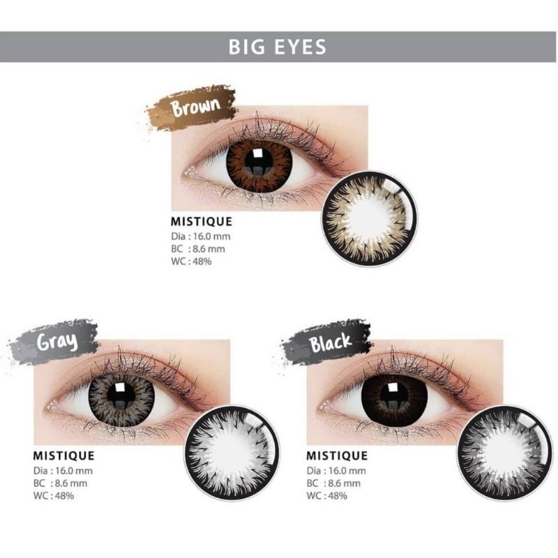 SOFTLENS LC MISTIQUE NORMAL BLACK/BROWN/GREY BIG EYES 16MM