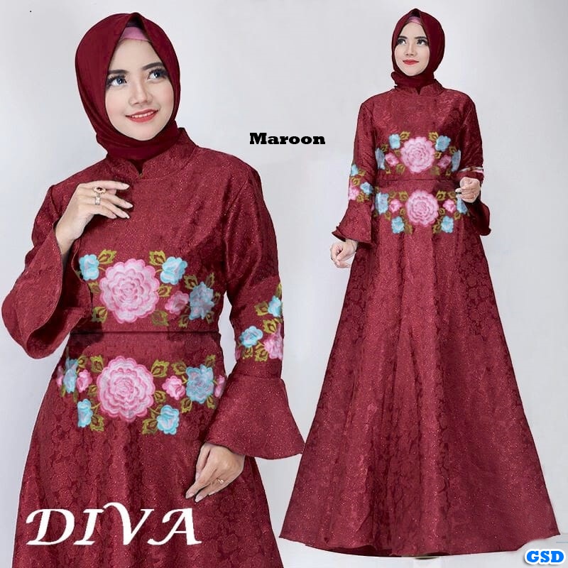 Maxi Diva/ Gamis Bordir/Maxi Hijab/ Maxi Murah Berkualitas Motif Bunga