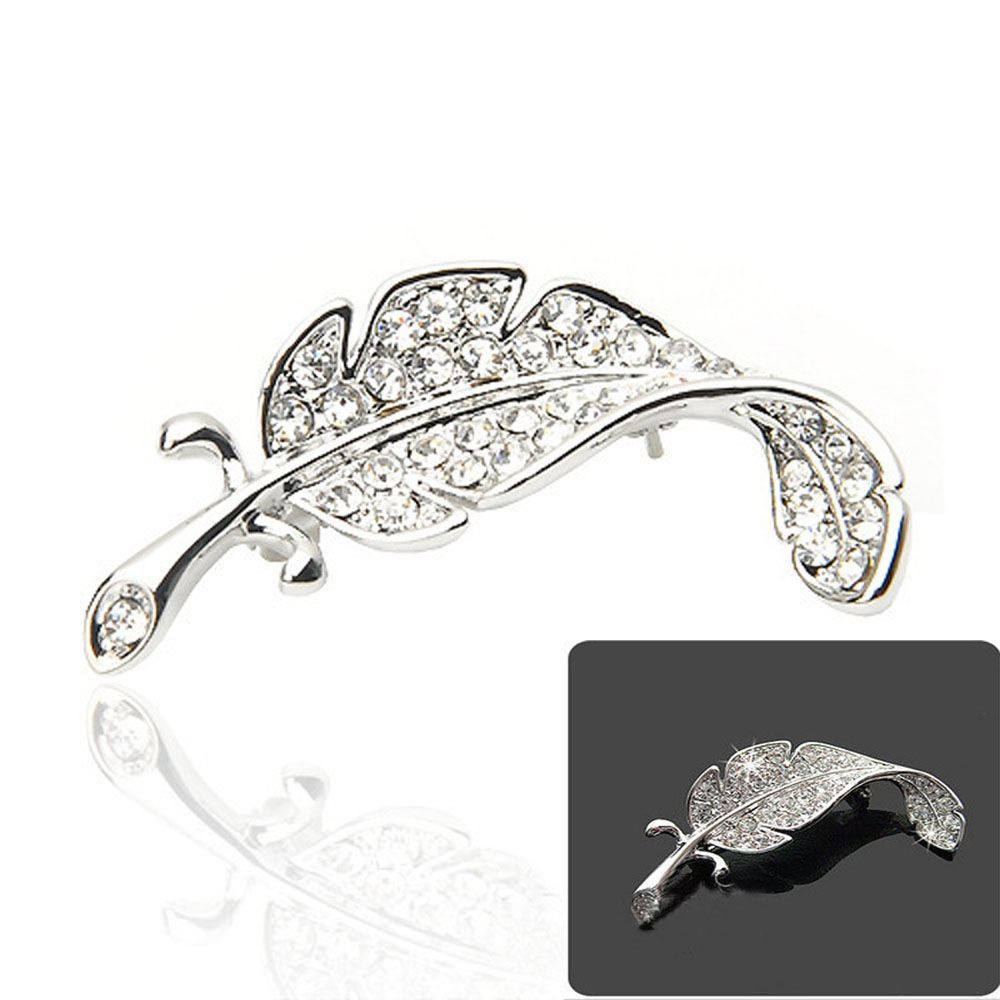 MXBEAUTY Hot Brooch Pins Rhinestone Feather Shape Brooches Silver Colored Fashion Clothes Delicate Lovely Sparkling Sweater Accessories/Multicolor