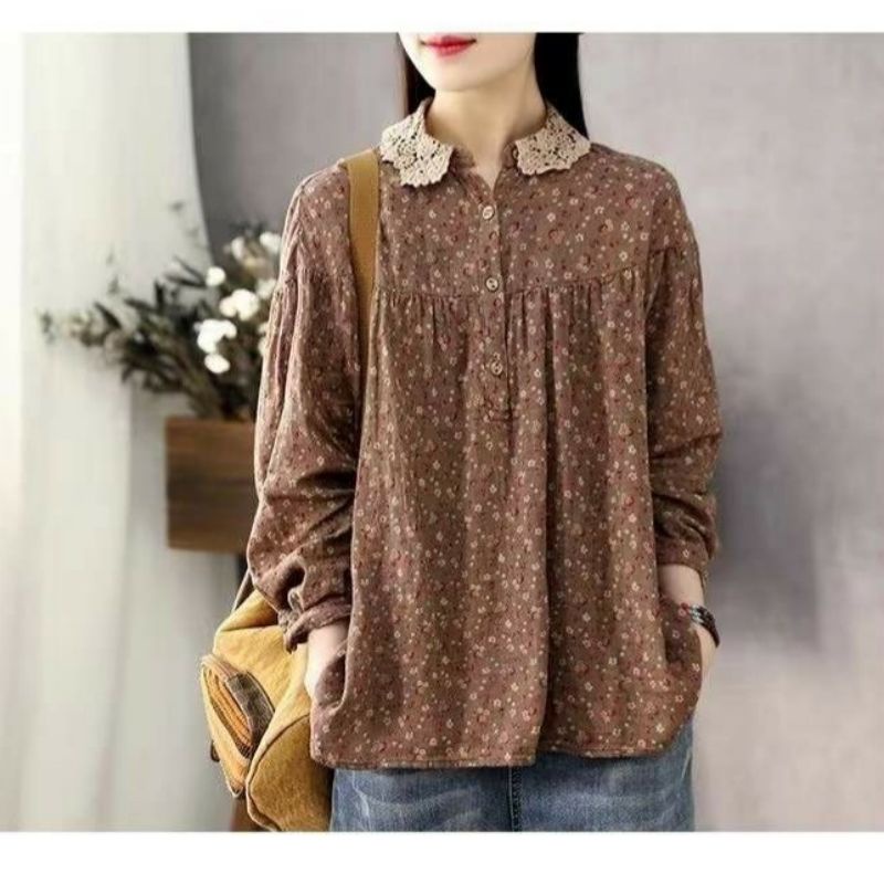 MDLV ~ 9870# Gardennia Babydoll Top Atasn Blouse Korea Import