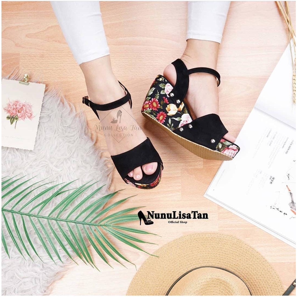 NunuLisaTan - Termurah Wedges Wanita Sepatu Wedges Pesta Santai Wanita BUNGA BUNGA