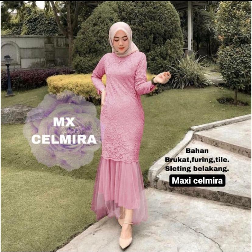 (DIIJAMIN REALPICT)MAXI CELMIRA DUYUNG BRUKAT TULANG GLITER PREMIUM / GAMIS BAJU MUSLIM DRESS KONDANGAN