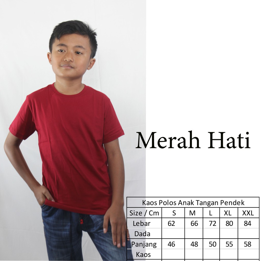 KAOS POLOS ANAK COWO PENDEK MERAH HATI
