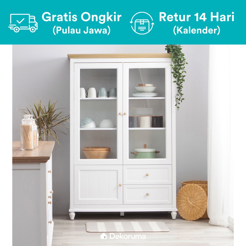 Super Murah Dekoruma Kanou Lemari Kabinet Dapur 2 Pintu Kaca High Kitchen Buffet Cabinet 2 Laci Shopee Indonesia