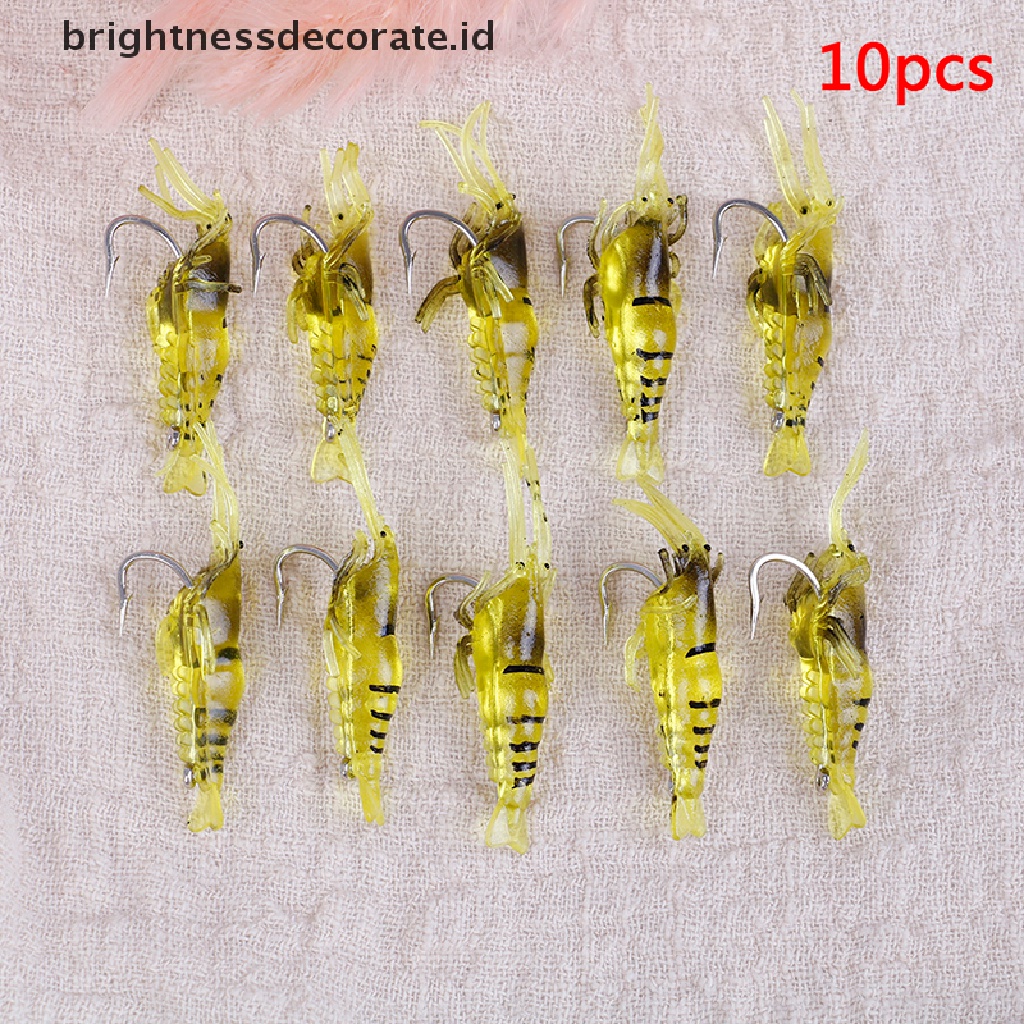 10pcs Umpan Pancing Bentuk Udang Bahan Lembut Dengan Kait