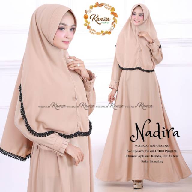 NADIRA Gamis Syari Terbaru Capuccino ori Kanza Set Jilbab Pet Antem