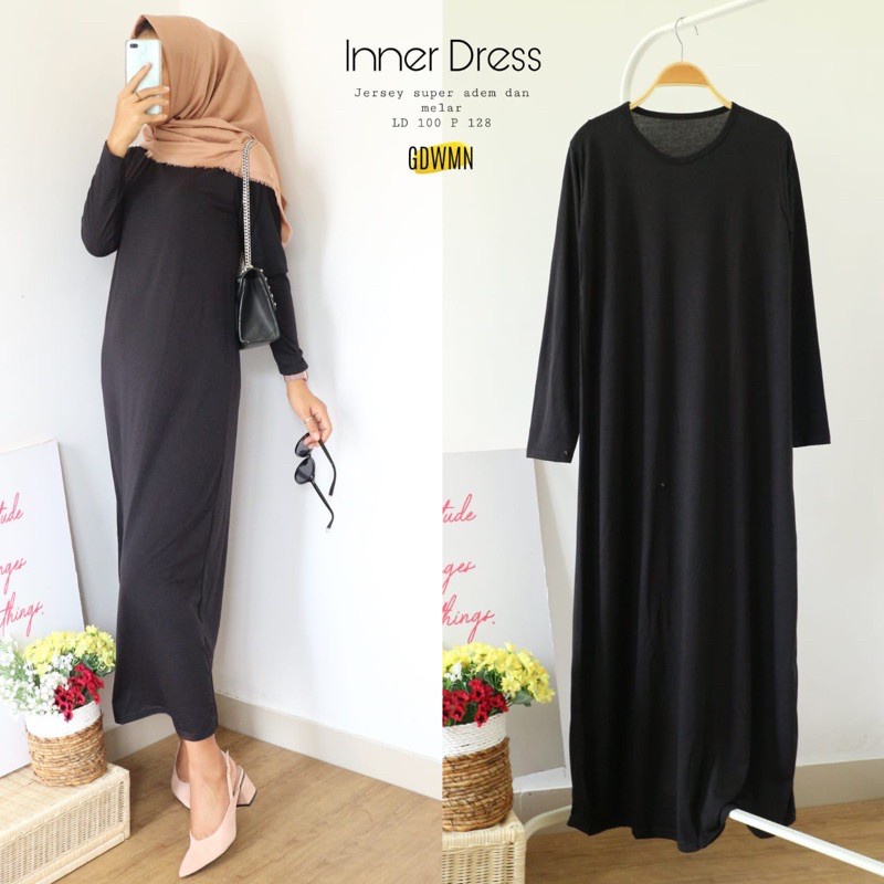 INNER DRESS lengan panjang bahan spandek dan jersey premium