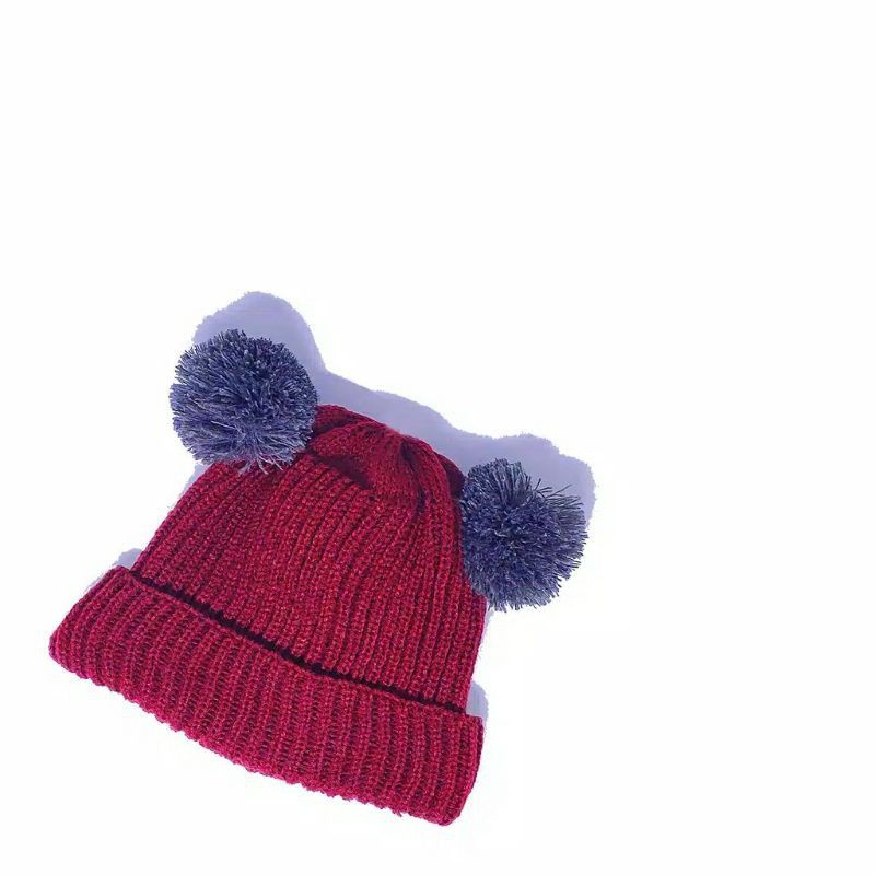 Topi Kupluk Bayi Anak Polos Model Pompom Cowok Cewek