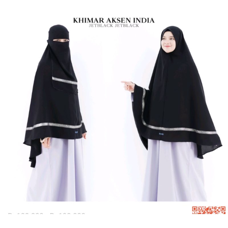 Set Khimar Syari Pita India Non Pet Niqab Bandana Jetblack Edition Alsyahra Exclusive