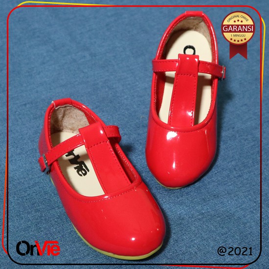 Sepatu Balet Anak Perempuan Hitam Putih Merah Glossy Formal | Flasshoes Onvie