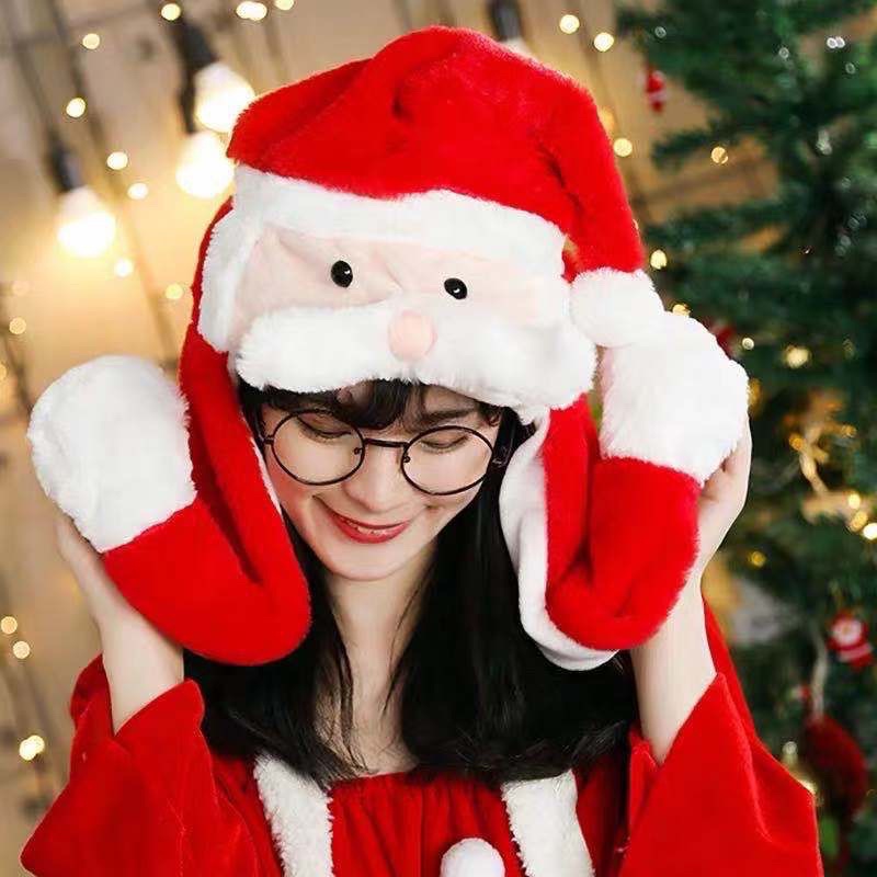 Topi Santa Kumis Bergoyang / Topi Natal LED Bunny Hat Kuping Bergoyang