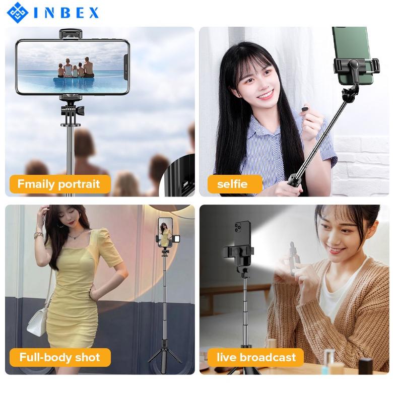 Inbex S03S Led Selfie Stick Tongsis Bluetooth Tripod 4 In 1/Flash Tongsis Bluetooth Selfie Stick Tri
