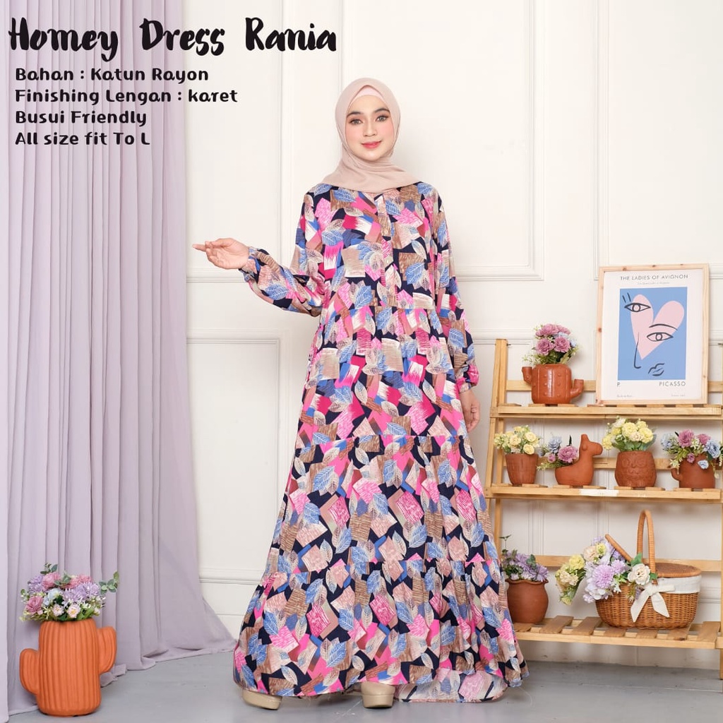 Homey Dress Motif Gamis Dewasa Jumbo Termurah Bahan Katun Rayon Premium Nyaman Dipakai | Bisa Cod