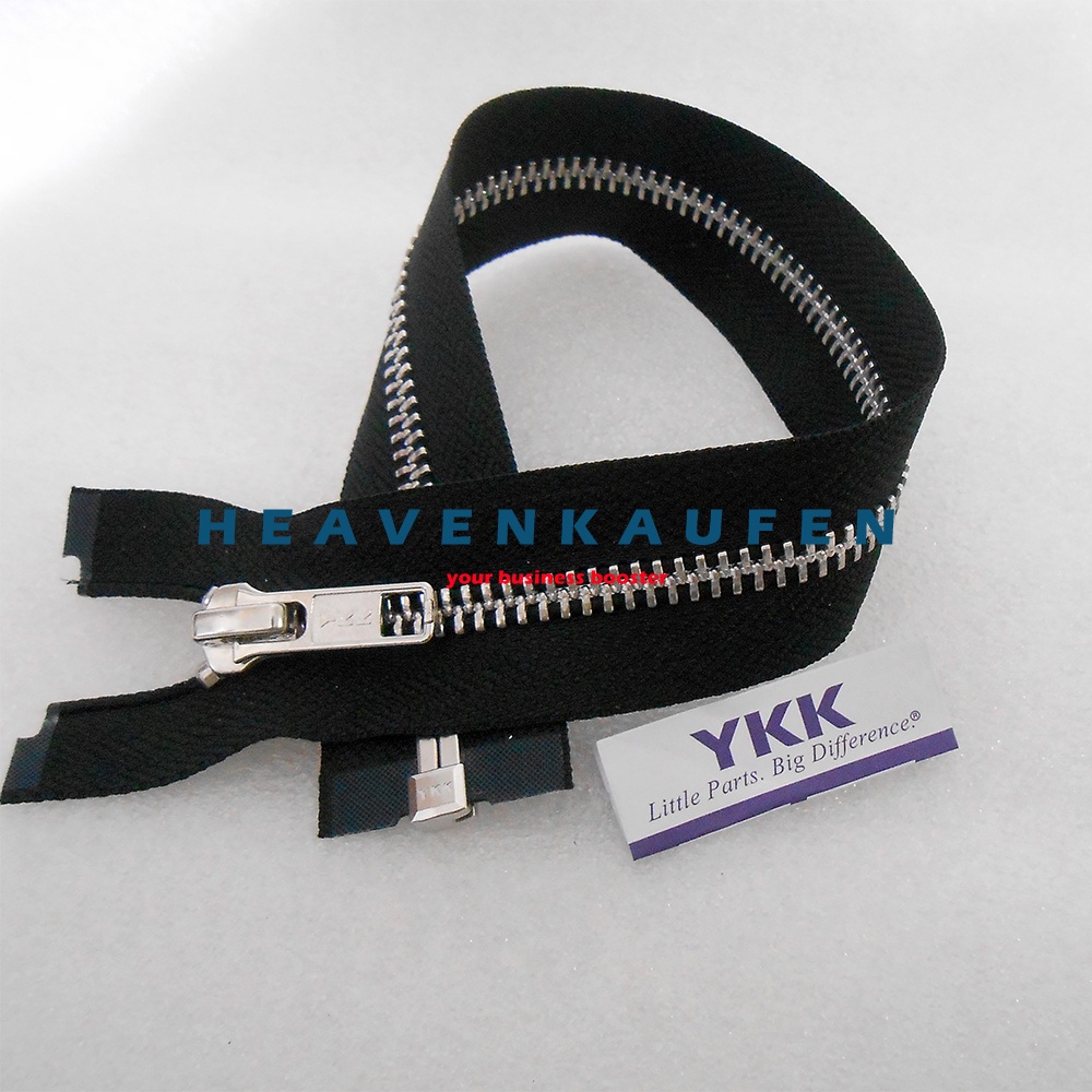 Resleting Zipper YKK 30 cm Atau 12 inch Hitam Silver Open End Buka Lepas Type Gigi Besi Metal