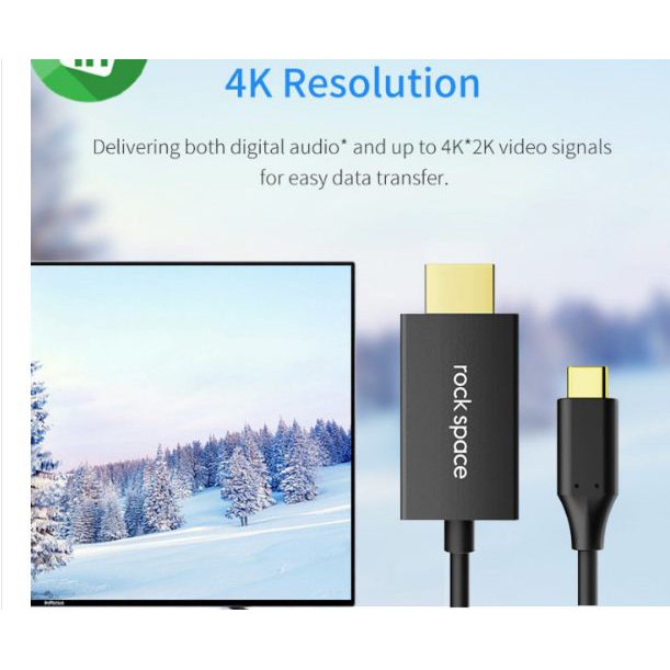 Rock space Type-C to hdmi Usb C to HDMI Converter II 1.8M 4K Original RCB0579