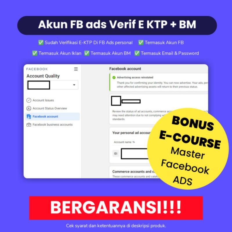 Jual Akun Facebook ADS + akun BM + Siap Iklan + diberikan KTP