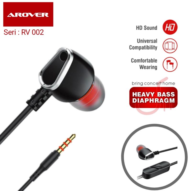 AROVER RV02 Earphone Headset In Ear Full Hd Music Class Grade AAA - Garansi