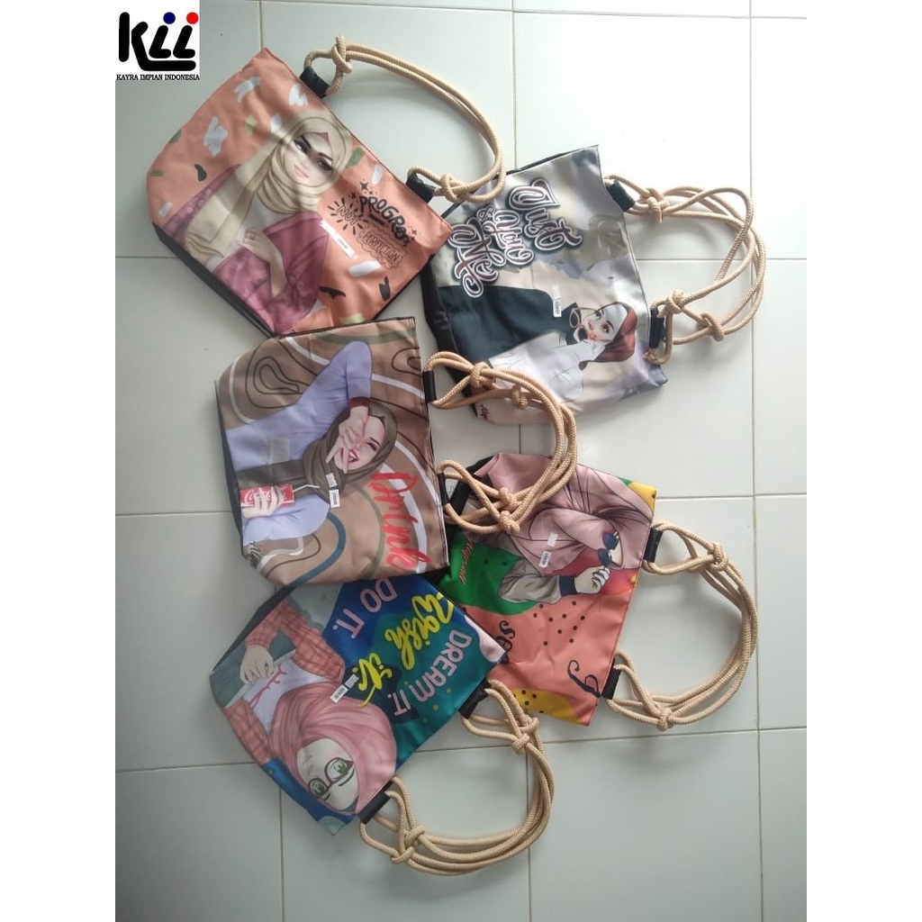 Tas Hijab Tali Sumbu - Tote Bag Muslimah - Tas Hijab Motif Random