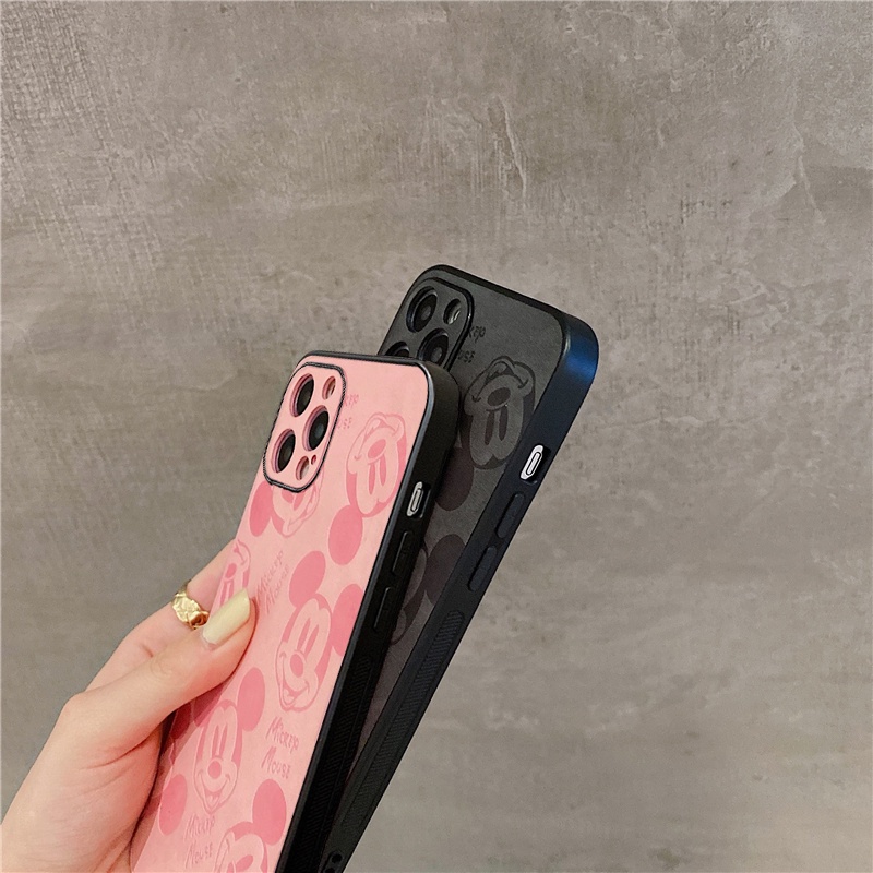 Leather pattern Mickey casing iphone 12 pro max 12mini 11pro max Xs max XR 7/8/se2020 7plus/8plus all-inclusive fall protection cover casing iphone