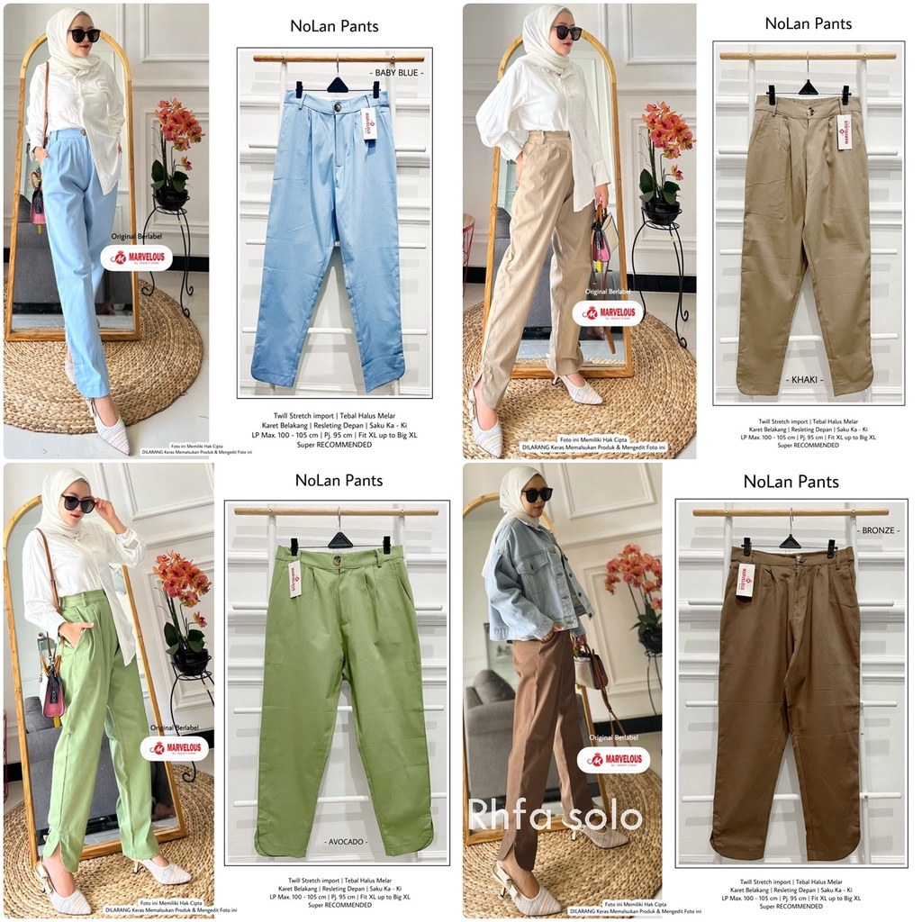 NOLAN PANTS / 9.6 / BAHAN TWILL STRETCH / LP MAX 100 CM / PPJ 95 CM / CELANA WANITA TEBAL / ALLSIZE / MARVELOUS