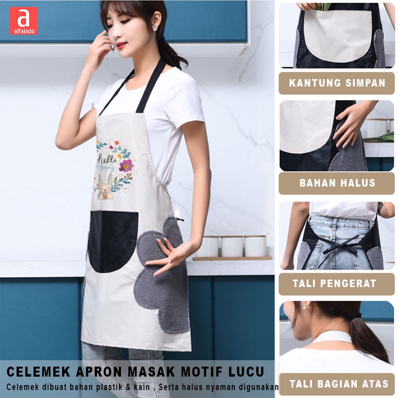 Alfaindo Celemek Masak Apron Waterproof Kain Dapur Motif Karakter CM006