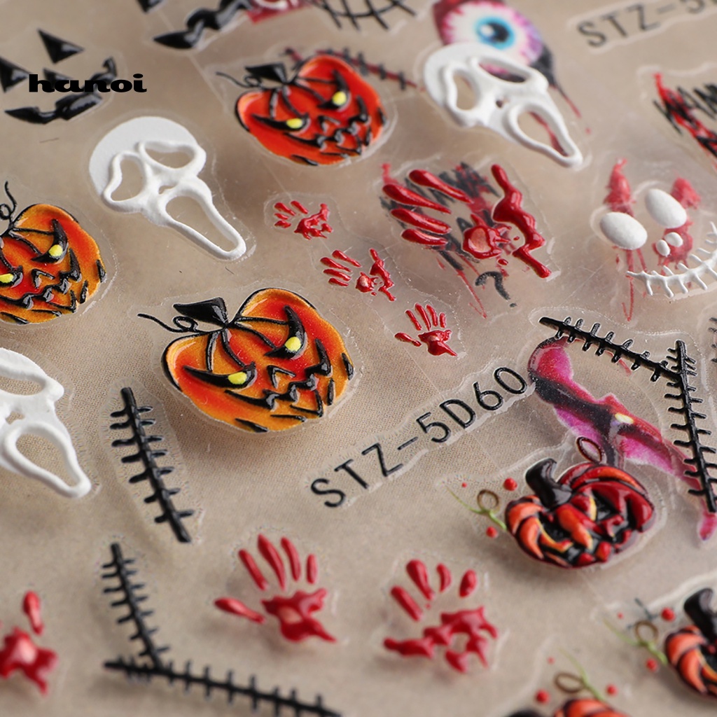 Han_stiker Kuku Motif Halloween Untuk Nail Art DIY