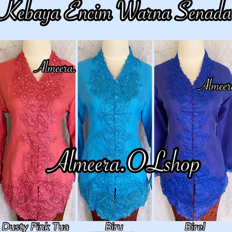 kebaya encim bordir senada warna dusty pink , grey, biru M L XL XXL 4L 5L 6L 7L