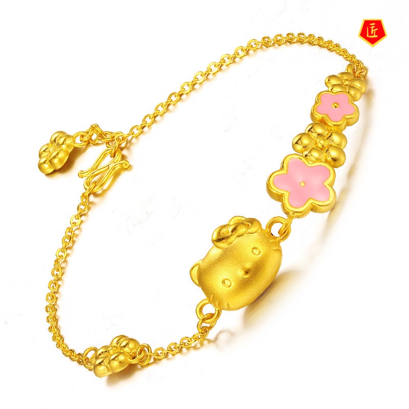 [Ready Stock]Women's 3D Gold Sakura Cat Bracelet