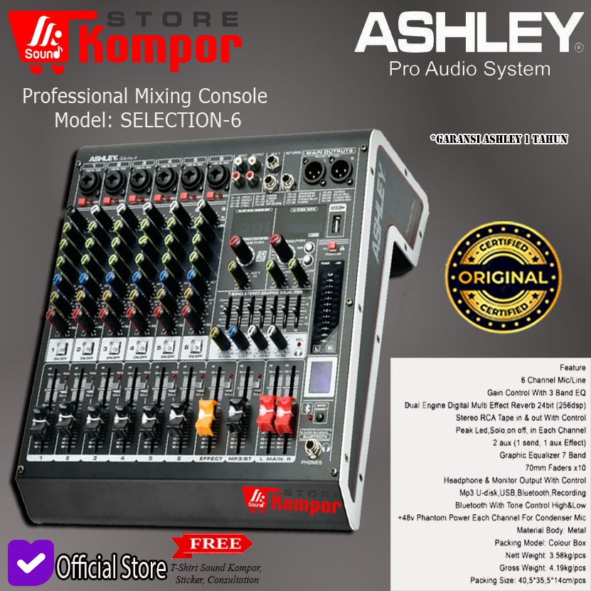 MIXER ASHLEY 6 CHANNEL SELECTION-6 BLUETOOTH USB EQUALIZER SELECTION 6