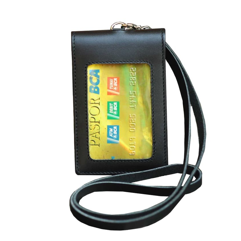 

Murah Name Tag Id Card Holder Double Magnet Tali Kulit Warna Hitam