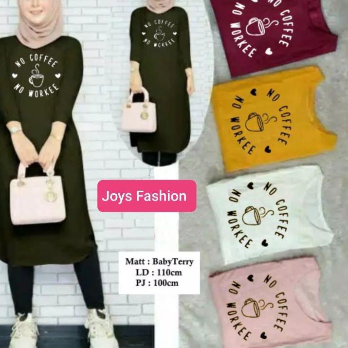 Paling Diminati JF Atasan Tunik Kaos Babyterry Jumbo Wanita Muslimah Terbaru COFFE WORKEE
