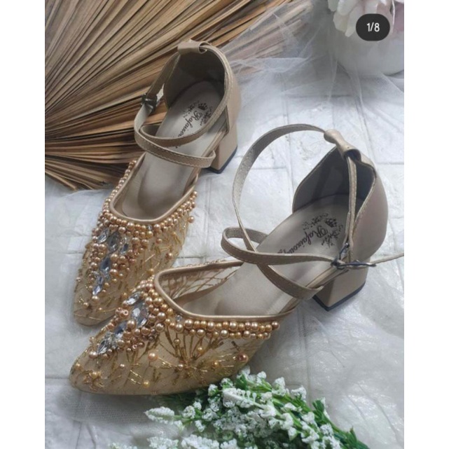 sepatu Angelia tali gold tinggi 5cm