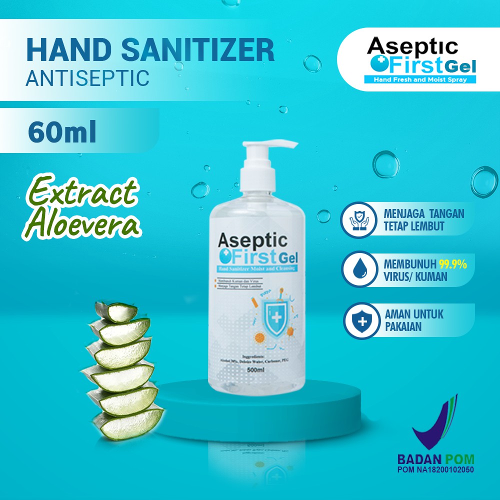 HANDSANITIZER GEL PUMP 500ML ASEPTIC FIRST GEL LEMBUT DIKULIT - ECER GROSIR [COD]