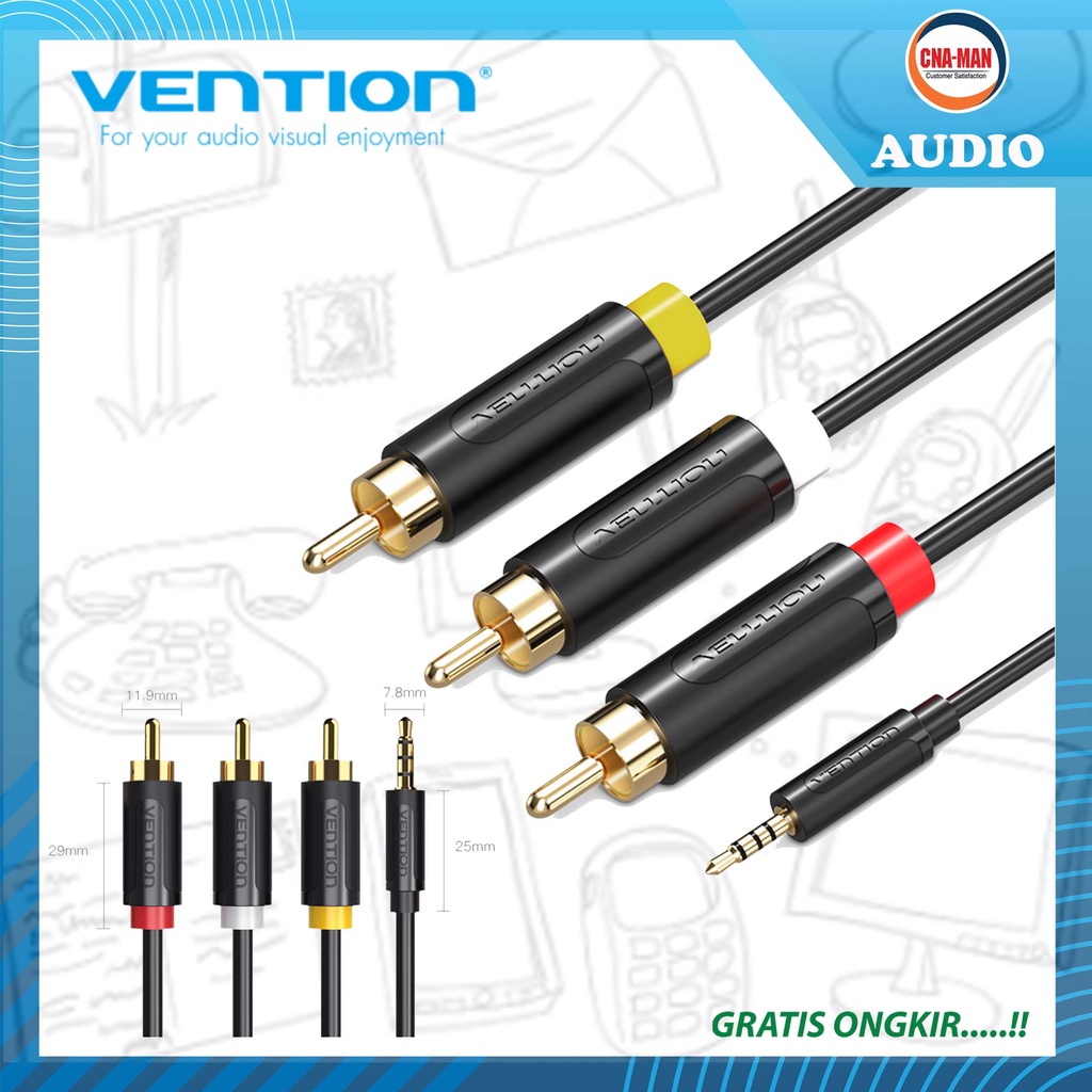 Vention Kabel Aux Audio 3.5mm Male to 3 RCA Male Audio Video 1.5M 2M